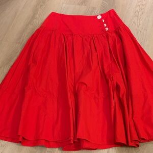 Maeve Red A-Line Midi Skirt with Button Detail